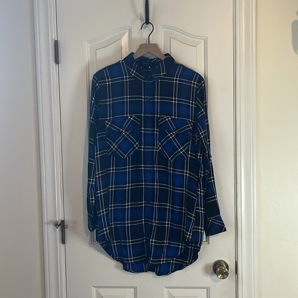 Sanctuary | Dark Blue Main Street Plaid Boyfriend Top Shirt Snaps Small Western - Picture 3 of 9